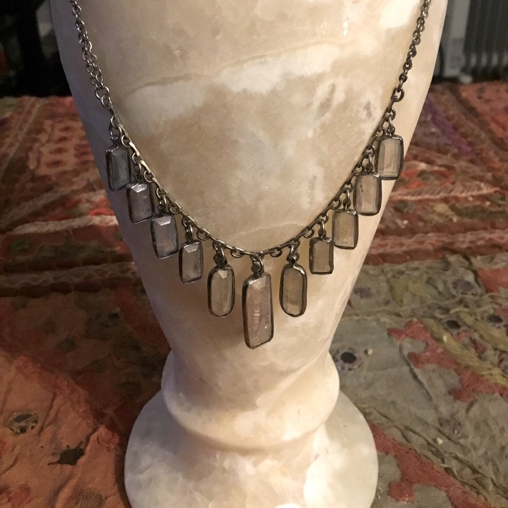 NY Jewelry Quartz Crystal Necklace with silver chain and clasp.